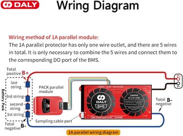 Паралельний модуль DALY BMS 1 A з вентилятором Smart BMS LiFePo4 8S 24 В 250 А та портом CAN, Smart BMS Bluetooth ключ для літієвих акумуляторів 3,2 В, інвертора, ДБЖ та системи домашнього зберігання (Lifepo4 4S 12V CAN BT, 150AParallel Module1A)