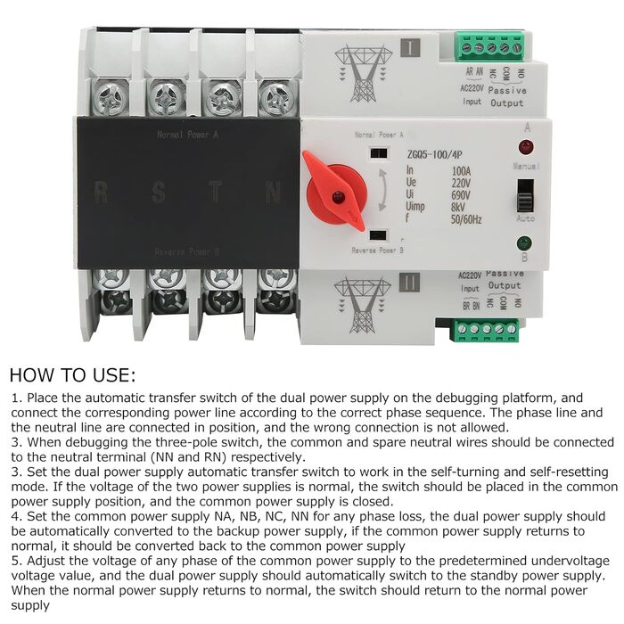 Автоматичний перемикач подвійної потужності Автоматичний перемикач передачі ZGQ5-100/4P 220V Перемикач подвійного генератора потужності Електронний автоматичний вимикач Перемикач передачі