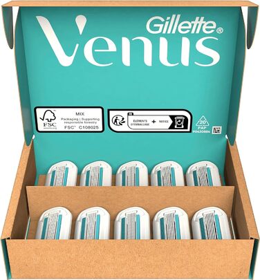 Леза для бритви Gillette Venus Deluxe Smooth Sensitive для жінок, 10 змінних лез для жіночих бритв з 5-кратним лезом, для більш тривалого гладкого гоління