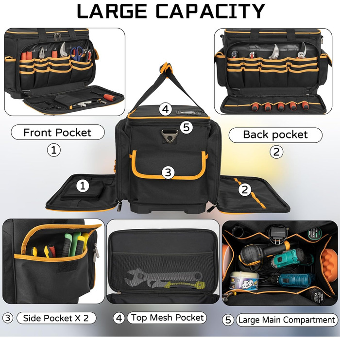 Сумка для інструментів OUUTMEE з водонепроникною м'якою основою, великим органайзером для інструментів з декількома кишенями та регульованим плечовим ременем