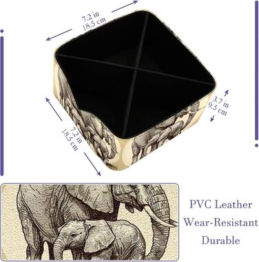 Тримач для ручки FNETJXF для столу, органайзер для ручки для столу, веганська шкіра, пульт дистанційного керування Caddy, картина слона, мати та дитина, багатофункціональний настільний органайзер Pattern 9015