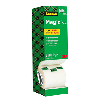 Скотч Magic Tape - Value Pack 8 рулонів, 19мм х 33м - Невидимий скотч загального призначення для ремонту, маркування та запечатування документів Magic Tape Single