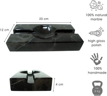 Мармурова попільничка для сигар прямокутна I Монтеррей чорна I Попільничка для сигар I Сигарні аксесуари I Висока якість в елегантному дизайні