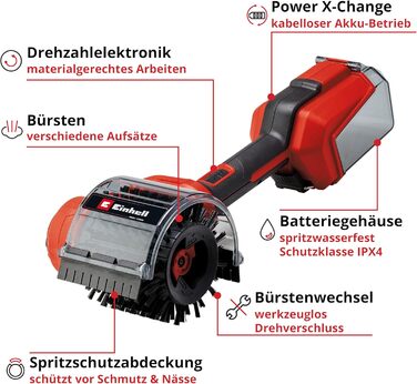 Акумуляторна щітка для поверхні Einhell PICOBELLA 18/90 Power X-Change (18 В, акумуляторна щітка для чищення, захист від бризок води, в комплекті 2 щітки, 3 щітки для чищення, настінний кронштейн, без акумулятора) без акумулятора та зарядного пристрою