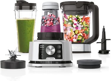 Смузі-машина Ninja Foodi Power Nutri Blender 3-в-1, густі намазки та заморожені напої, автоматичні програми, глечик 2,1 л, кружка 700 мл і чаша 400 мл із потужною мішалкою, 1200 Вт, блендер Silver CB350EU 3-в-1, 1200 Вт