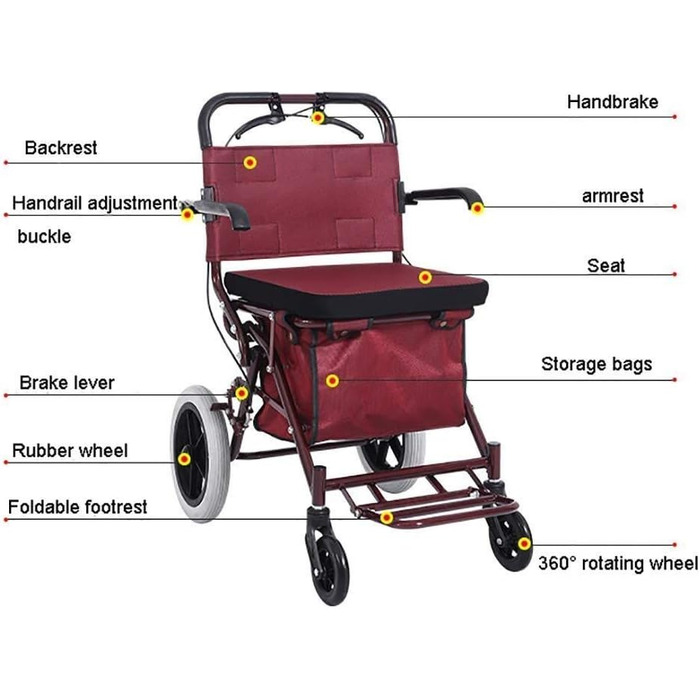 Складний Посібник для пересування під час ходьби Ходунки Візок для покупок Rollator з сидінням і підставкою для ніг для людей похилого віку Надійний