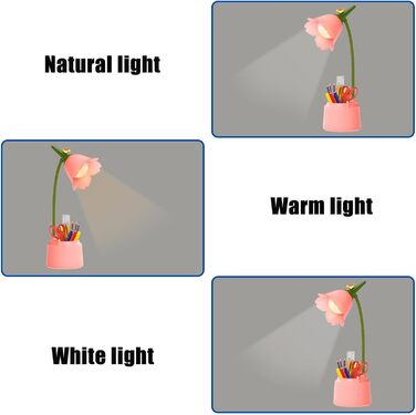 Настільна лампа для дітей 3 колірні температури затемнена світлодіодна настільна лампа з тримачем для ручки, сенсорним датчиком і гнучкою рукою, акумуляторна настільна лампа USB Приліжкова лампа для читання, навчання (рожевий)