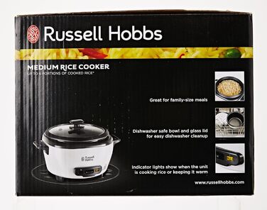 Рисоварка Russell Hobbs мала середня 0,8 л з вставкою для пароварки (функція підтримки тепла, каструля з антипригарним покриттям, ложка для рису та мірна чашка, мультиварка для овочів та риби тощо) 27030-56 Одинарний