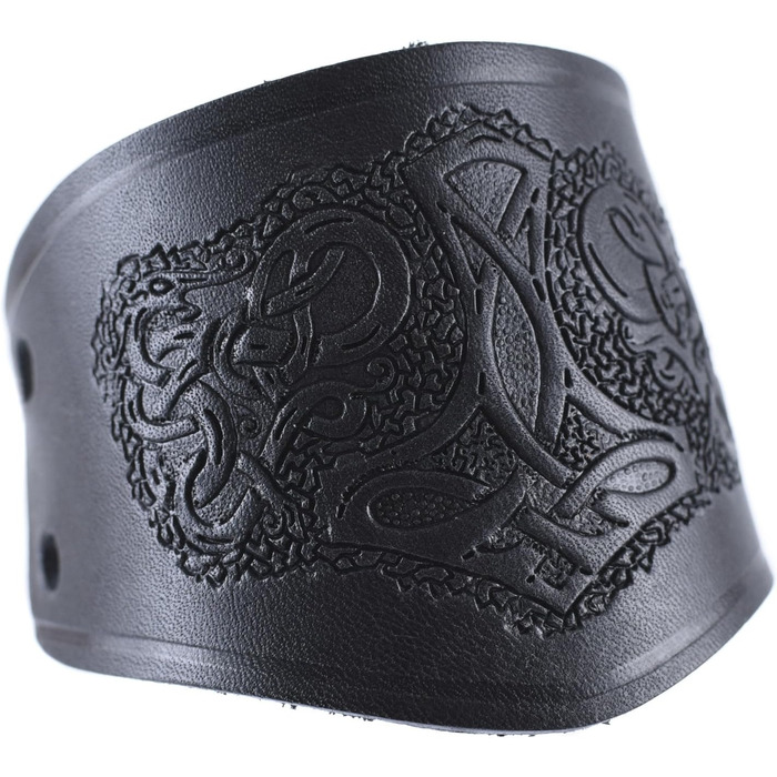 Нарукавники Battle-Merchant зі шкіри, з молотом Тора, короткі - Браслет Arm Warmer Viking LARP Medieval Black