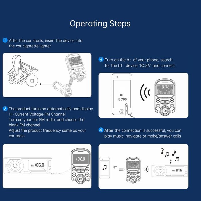 Автомобільний MP3-плеєр BT, Fm-передавач автомобільний Bluetooth, PDQC3.0, автомобільний зарядний адаптер з 2-дюймовим OLED-екраном, підтримка відтворення U-диска/TF-карти, голосовий асистент, регулювання високих / низьких частот