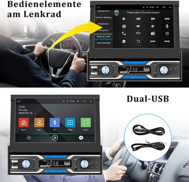 Автомобільна стереосистема CAMECHO Android 10 1 Din з Navi, 7-дюймовий екран Flit Out, Bluetooth гучний зв'язок/FM&RDS/Wi-Fi/USB/керування на кермі/посилання на дзеркалокамера заднього виду (7-дюймова автоматизація DAB)