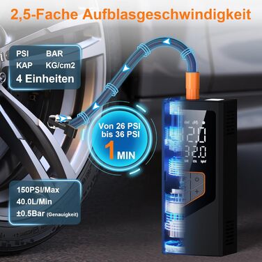 Електричний повітряний насос, портативний акумуляторний компресор 7800 мАг, акумуляторний повітряний насос 150 фунтів на квадратний дюйм, компактний електричний компресор, велосипедний насос і надувний виріб з манометром для автомобільних велосипедних мот
