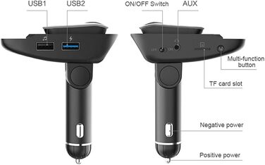 Автомобільний Bluetooth-передавач Asudaro з Bluetooth-гарнітурою Автомобільний MP3-плеєр Бездротове радіо Аудіоадаптер гучного зв'язку Гучний зв'язок із подвійним зарядним пристроєм USB, U-диск TF-карта AUX-вхідний вихід, чорний