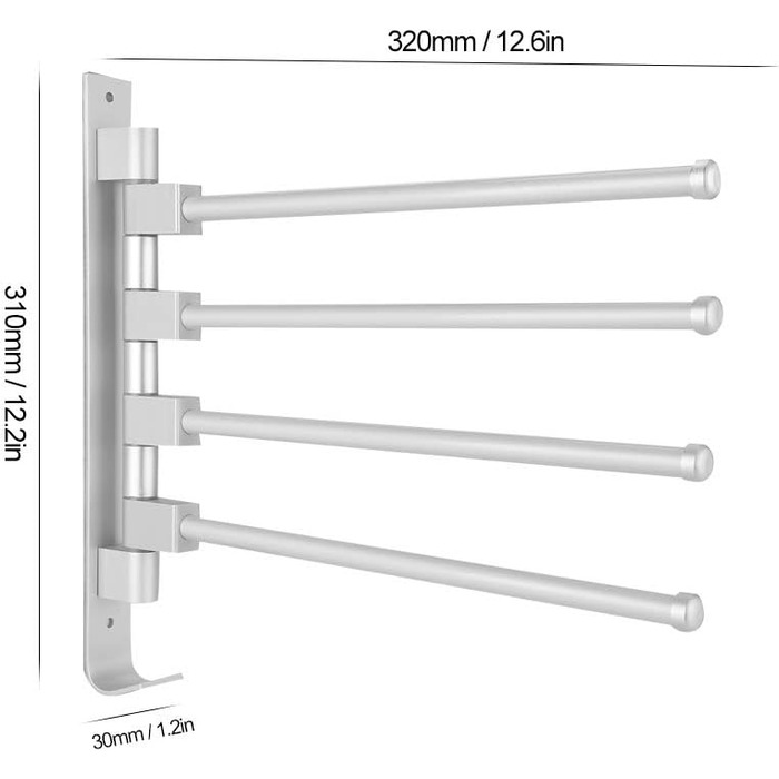 Ковдритеплий обертовий рушникосушка, розкладна рушникосушка для настінного монтажу, міцна, компактна рушникосушка, поворотна штанга для рушників на 180, (сріблястий 4-контактний)
