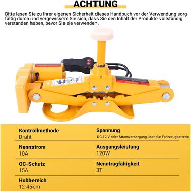 Електричний ножичний домкрат CarBole 3T, автомобільний домкрат 12 В з дистанційним керуванням, ножичний підйомник для заміни шин для позашляховика легкового автомобіля mpv, 12-45 см жовтий