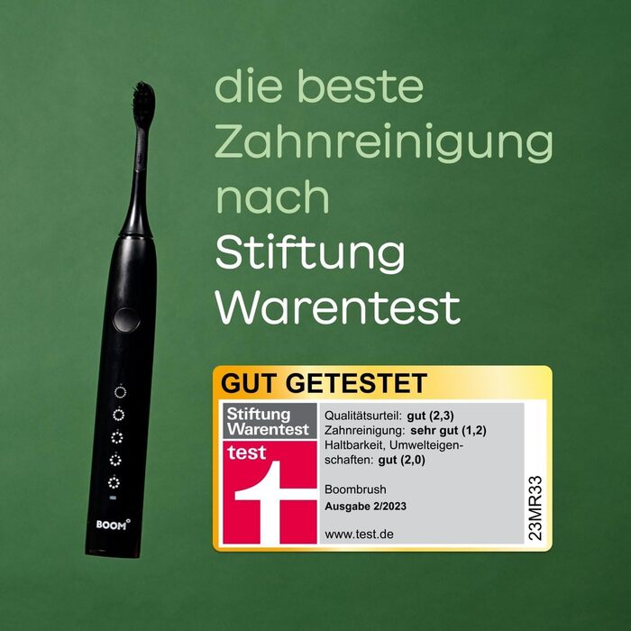 Електрична зубна щітка BOOMBRUSH - звукова зубна щітка з батареєю на 90 днів, включаючи 5 щіток - чорна - Ефективна звукова технологія - електрична зубна щітка для чищення порожнини рота Black Starter Kit 5 щіток