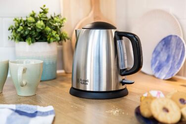 Чайник Russell Hobbs 1,0 л Adventure з нержавіючої сталі (2400 Вт, функція приготування під тиском, знімний фільтр з лаймом, зовнішній індикатор рівня води, маленький туристичний чайник) Чайник для чаю 24991-70 маленький, 1,0 л Нержавіюча сталь полірована