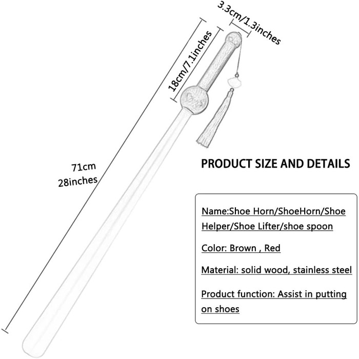 Класичний ріжк для взуття з нержавіючої сталі у формі меча, помічник для взуття з надзвичайно довгою ручкою для домашнього вжитку/подарунків (колір червоний, розмір 71 x 3,3 см) (колір червоний, розмір 71 x 3,3 см)