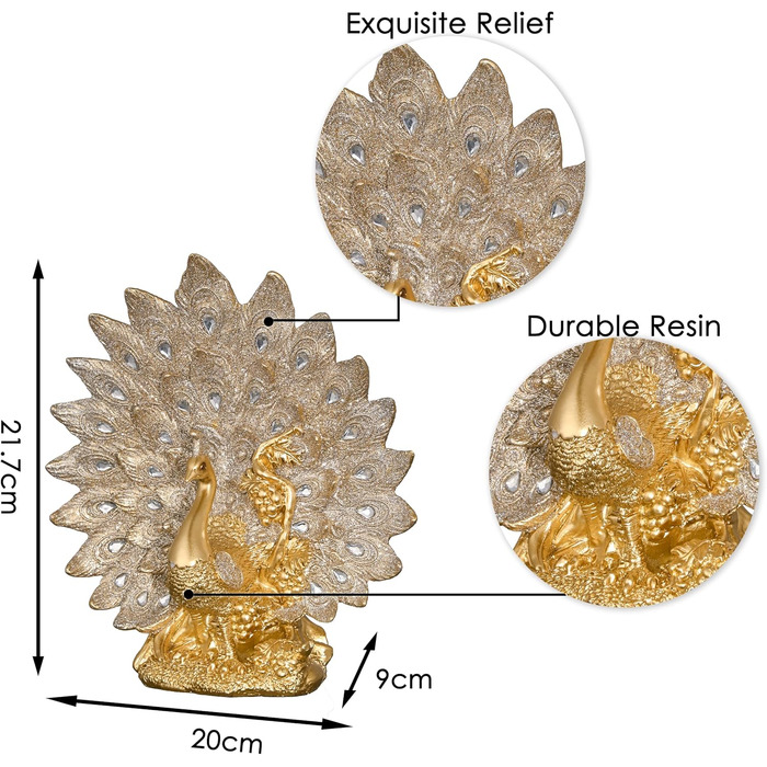 КОЛЕКЦІЇ ТЕРЕЗИ Сучасна прикраса вітальні із золотим павичем, статуетки павичів із смоли для прикраси будинку, золоті розкішні павичі прикраси скульптури фігурки, подарунок павич для прикраси столу, центральна частина, висота 21.6 см