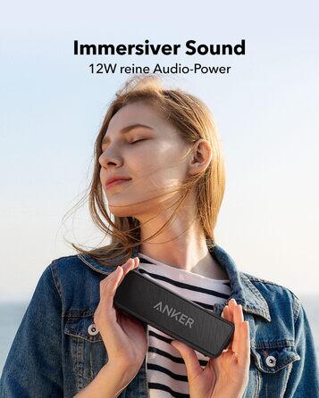 Колонка Anker SoundCore 2 Bluetooth, величезна з подвійними басами, цілодобовий акумулятор, покращений захист від води IPX7, бездротова, для iPhone, Galaxy тощо (чорна)