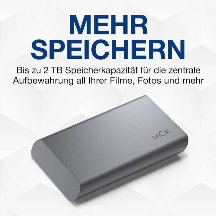 Мобільний твердотільний накопичувач LaCie Mobile SSD Secure 1 ТБ, 10 Гбіт/с USB 3.1 Type C, рятувальний SED, космічний сірий, у комплекті служба порятунку (STKH1000800)