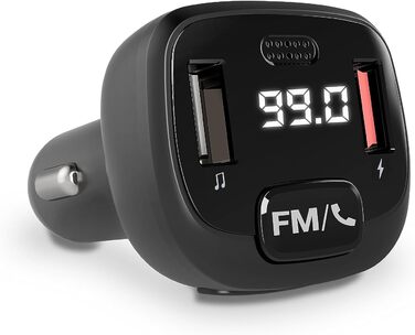 Автомобільний FM-передавач для автомобіля (Bluetooth, microSD, USB, MP3, голосовий асистент, гучний зв'язок), чорний