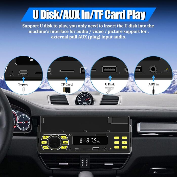 Автомобільна стереосистема 1 Din з Bluetooth MP3 APP Control/USB/FM/TF/AUX вхід - Автомобільне радіо з пультом дистанційного керування тримачем телефону