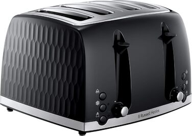 Тостер Russell Hobbs 26071 на 4 скибочки, сучасний дизайн у вигляді сот, з надзвичайно широкими отворами та функцією високого підйому, чорний чорний тостер на 4 скибочки