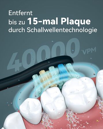 Електрична зубна щітка JTF для дорослих - звукова зубна щітка з 6 насадками та дорожнім кейсом, ультразвукова зубна щітка електрична з 5 режимами та таймером на 2 хвилини, тривалість швидкої зарядки 50 днів, чорна