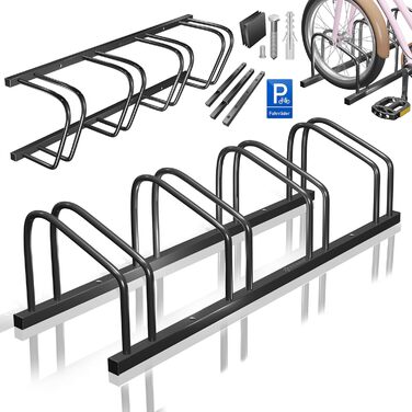 Велосипедна стійка KESSER на 4 велосипеди з паркувальним знаком Багатостійка з колісною базою 37 см для ширини шин 30-65 мм Стійка для велосипеда для підлогового або настінного монтажу Велосипедна стійка Black Black 4 Bikes