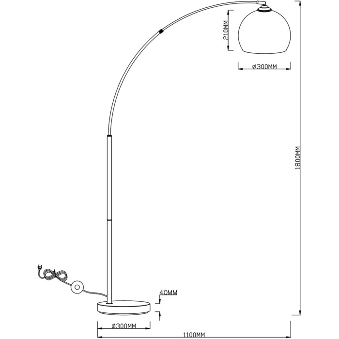 Світильник реальності RL LIVE YOUR LIGHT Arc Lamp Brasilia R46031006, Метал Хром, Відтінок Акриловий Білий, без E27