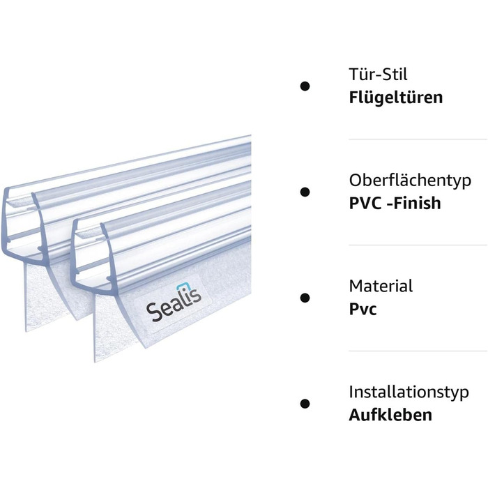 Змінний ущільнювач для душу Sealis - Прокладка для 5 мм / 6 мм / 7 мм / 8 мм Скляні двері Душова сітка Ванна Душова кабіна Дефлектор води Захист від бризок Ущільнювальна стрічка (комплект) (2 шт. 100 см, прозора)