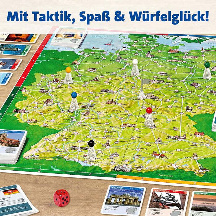 Настільна гра, подорож по Німеччині, настільна гра від 8 років для 6 гравців в поодинці, 26492 - Deutschlandreise - Familienklassiker ab 8 Jahren -