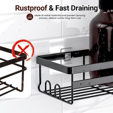 Організатор для душової полиці, 2 шт. и, самоклеючий, чорний, аксесуари для ванної кімнати, економить місце завдяки гачкам, організація та зберігання туалетного приладдя, нержавіюча сталь, без свердління, полиці для душу 2 в упаковці квадратні