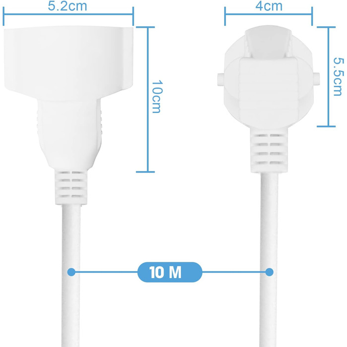 Подовжувач RealMade 10 м, подовжувач із вилкою для захисту дітей, подовжувач із захисним контактом 3680 Вт для приміщень, 16А/250 В, білий білий 10 М
