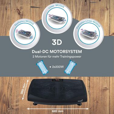 Вібраційні пластини Skandika V2000 3D Вібрація Чорний Вигнута конструкція, 2 потужних двигуна, шепіт тихий, тренувальні браслети, плакат, пульт дистанційного керування, Bluetooth Для спалювання жиру та тренувань для всього тіла