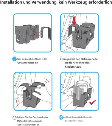 Тримач під чашку для автомобільного крісла, подвійний тримач для телефону в колясці та тримач для пляшки, регульована безпека дитячої чашки для трансформованих автокрісел, 8,46x4,02x4,02 дюйма, для чашок, пляшок, ручок і олівців