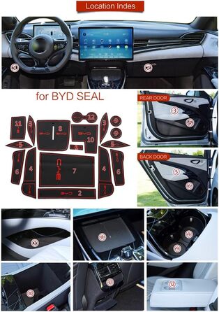 Автомобільні аксесуари для BYD Seal Cat Mats Premium Groove Mats Liner - підстаканник, центральна консоль, вставки в дверні кишені, салон автомобіля, нековзний, гумовий килимок проти пилу, Noctilucent BYD Seal Noctilucent