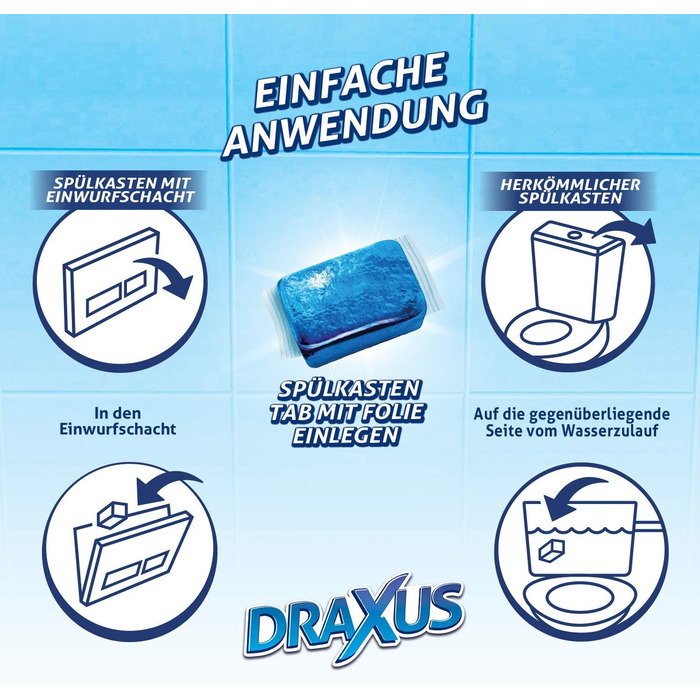 Вкладки бачка DRAXUS 30x, кубики для води для зливного бачка в пакеті для зберігання, вкладки для унітазу забарвлюють воду в синій колір, забезпечують свіжість і чистоту