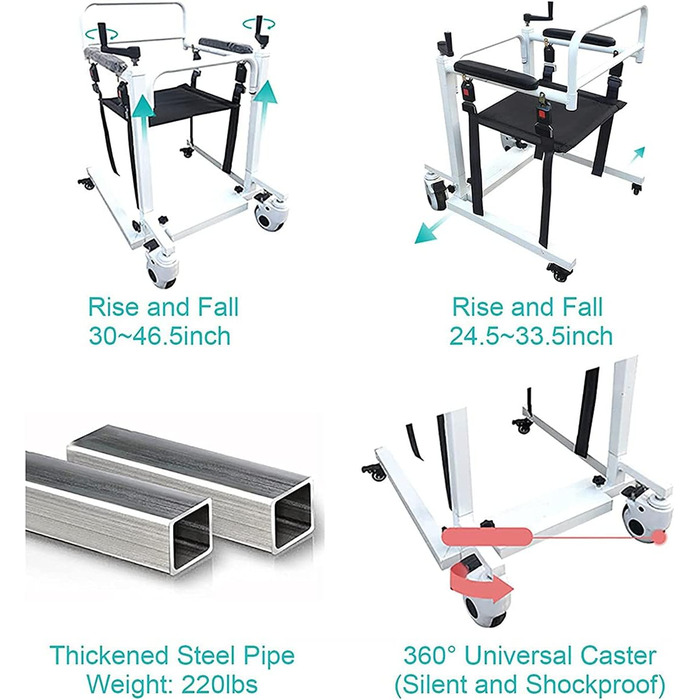 Машина для перенесення підйому пацієнта самообслуговування з м'яким сидінням і сидінням для унітазу, домашній перемикач для догляду за паралізованими літніми людьми, універсальне колесо на 360, для догляду за паралізованими літніми людьми Basicversionспин