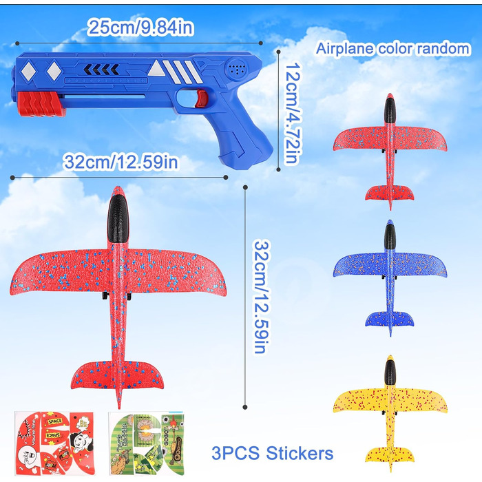 Літак іграшковий, полістироловий літак для дітей, іграшковий літак, з катапультою і 3 наклейками, 3 4 5 6 7 8-12 років хлопчики дівчатка подарунки на день народження, іграшка для вулиці