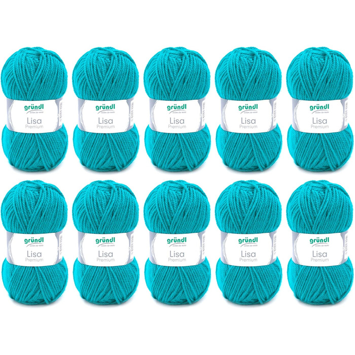 Пряжа Grndl Lisa Premium Uni Knitting & Crochet Yarn (м'яка і вовняний характер, проста в догляді миється трикотажна пряжа з 100 поліакрилу, 50 г/ 133 м, розмір голки 3,5 - 4,5, 10 кульок по 50 г кожен), (бензин)