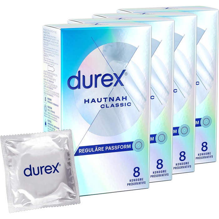 Презервативи Durex Hautnah Classic - 32 презервативи для інтенсивних відчуттів та інтимної єдності - 4 x 8 шт. 8 шт. (4 упаковки)