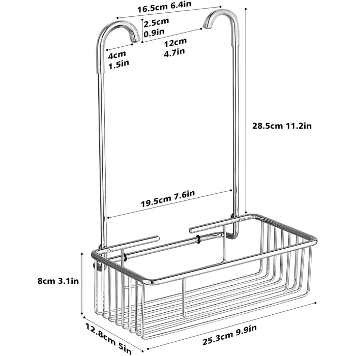 Підвісна полиця для душу Wopeite, полиця для душу без свердління, полиця для душу з нержавіючої сталі, тримач для шампуню для душу на змішувач, 25 x 35 x 13 см, сріблястий