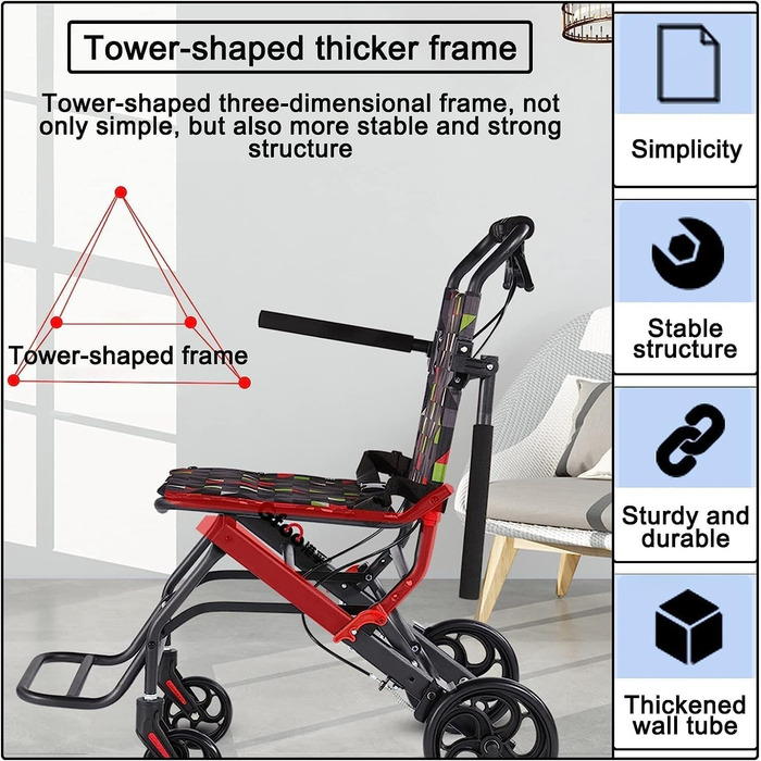 Туристичне інвалідне крісло для людей похилого віку та дітей - Надлегке складане крісло колісне з вуглецевої сталі з підлокітниками та складними педалями, портативне та зручне для подорожей.