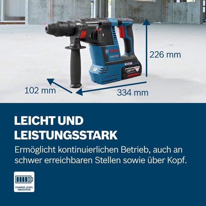 Акумуляторний перфоратор Bosch Professional 18V System GBH 18V-26 (SDS Plus, енергія удару 2,6 Дж, макс. діаметр свердління бетон/сталь/дерево 26/13/30 мм, в корпусі L-BOXX 136) в L-BOXX GBH 18V-26