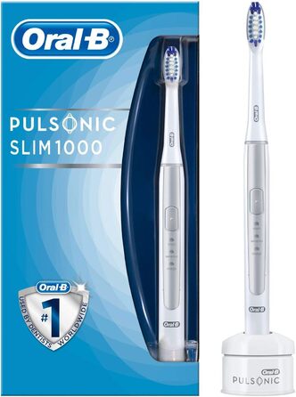 Електрична звукова зубна щітка Oral-B Pulsonic Slim 1000, з таймером і насадкою для щітки, срібляста