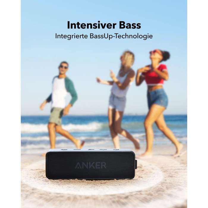 Колонка Anker SoundCore 2 Bluetooth, величезна з подвійними басами, цілодобовий акумулятор, покращений захист від води IPX7, бездротова, для iPhone, Galaxy тощо (чорна)