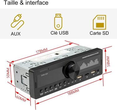 Автомобільна стереосистема CAMECHO з Bluetooth гучного зв'язку, 2 порти USB, функція MP3, FM/TF/AUX/USB, з поворотними кнопками гучності, з пультом дистанційного керування мобільний додаток різнокольорові вогні