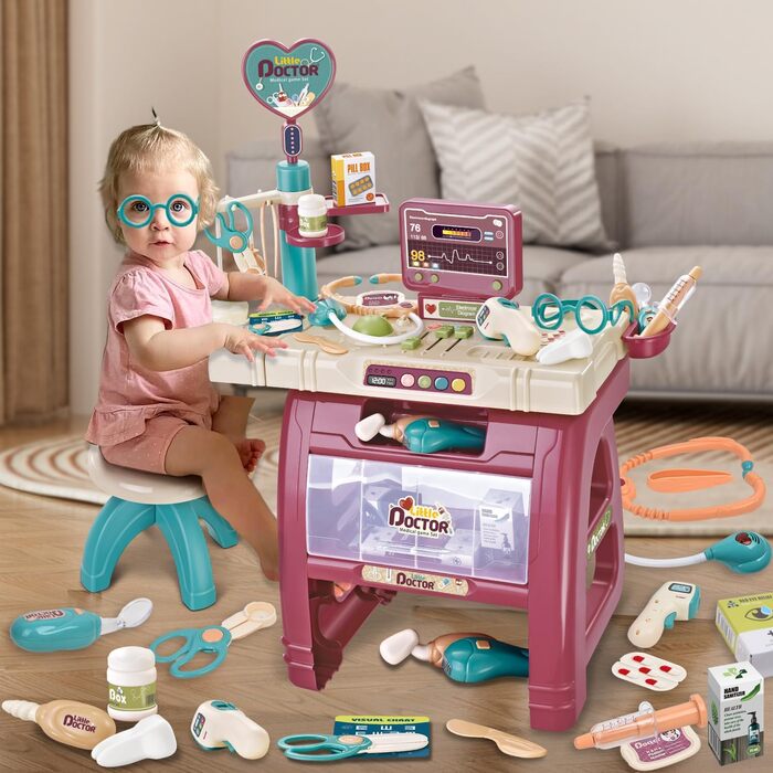 Набір для рольових ігор Doctor Play Set Медичні станції зі звуком та світлом, Набори для косплею зі стетоскопом термометром шприцом, медичні іграшки для дітей хлопчиків та дівчаток (25)